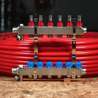 Padlófűtési Osztó-gyűjtő - Rozsdamentes Acél, Áramlásmérővel szelepekkel - 6 kör