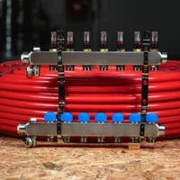 Padlófűtési Osztó-gyűjtő - Rozsdamentes Acél, Áramlásmérővel szelepekkel - 7 kör