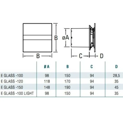 Cata Ventilátor E-100GTH beépített páraérzékelővel méretek Cata Ventilátor E-100GTH beépített páraérzékelővel méretek