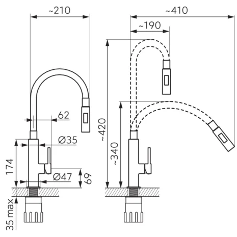Zumba Slim 2F - Konyhai csaptelep flexibilis kifolyócsővel, bézs (2) Zumba Slim 2F - Konyhai csaptelep flexibilis kifolyócsővel, bézs (2)